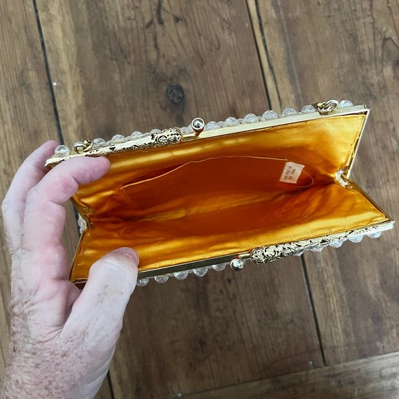 vintage Hong Kong handmade round beaded gold lining serpentine handled purse - Picture 5 of 12